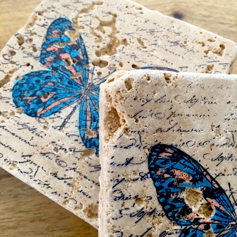 Natural stone coasters, hand detailed with color!